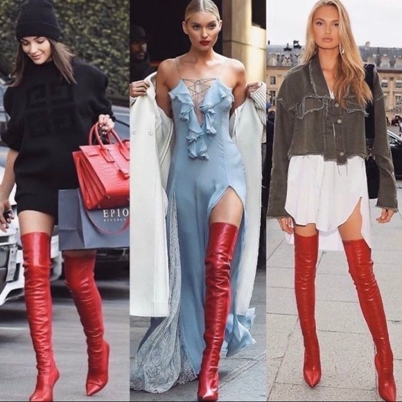 FENDI Rockoko 100mm Thigh-High Boots Red - Picture 4 of 16